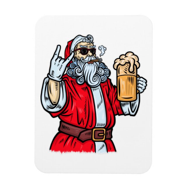 Bad Santa Claus, Rock, Bier und Zigar Magnet (Vertikal)