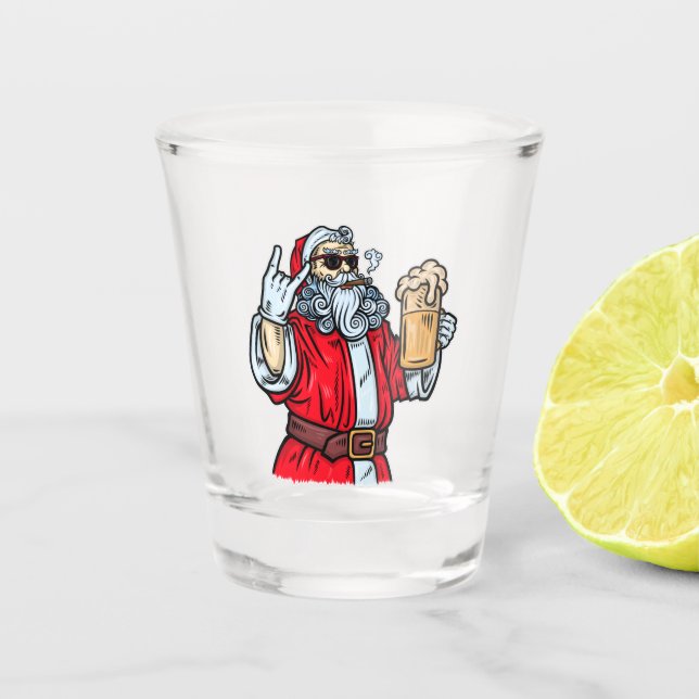 Bad Santa Claus, Rock, Bier und Zigar Schnapsglas (Vorderseite)