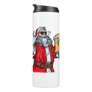 Bad Santa Claus, Rock, Bier und Zigar Thermosbecher