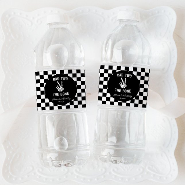 Bad Two das Knochenskelett 2. Geburtstag Party Wasserflaschenetikett (Von Creator hochgeladen)