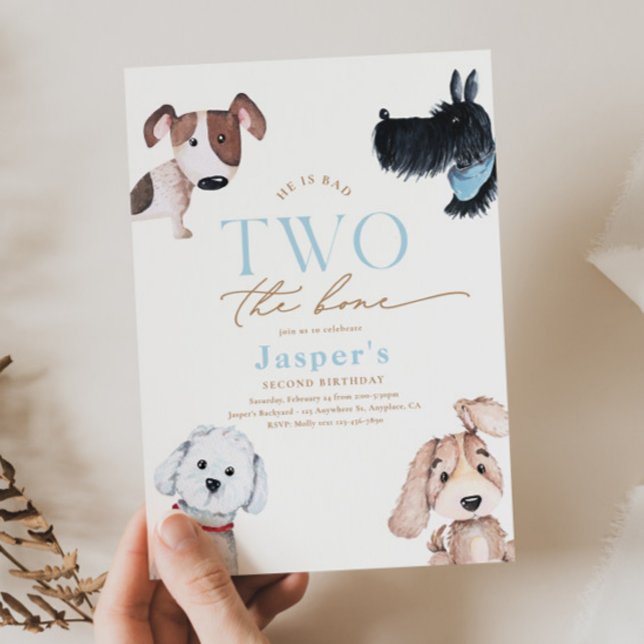 Bad TWO the Bone Puppy Birthday Invitation Einladung (Von Creator hochgeladen)
