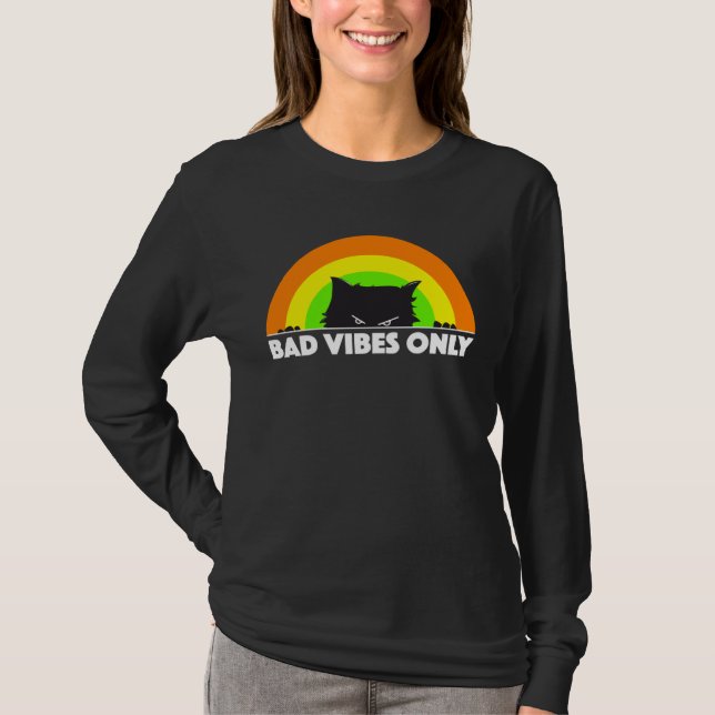 Bad Vibes Only  angry black cat retro rainbow  men T-Shirt (Vorderseite)