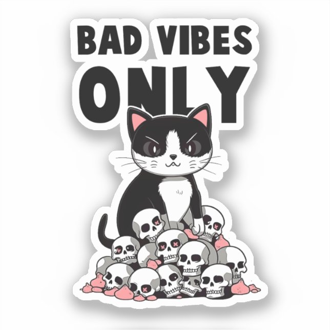 Bad Vibes only - Cat & Skulls Aufkleber (Vorderseite)