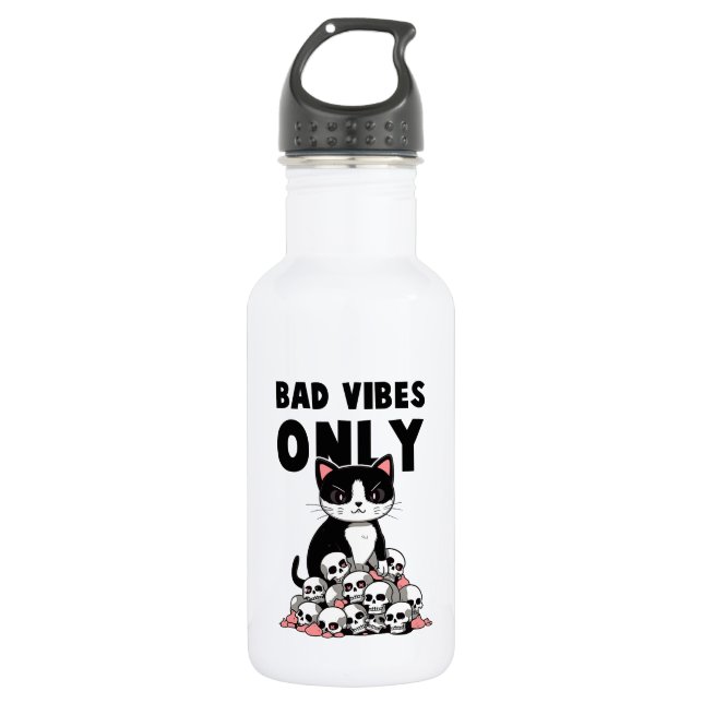 Bad Vibes only - Cat & Skulls Edelstahlflasche (Vorderseite)