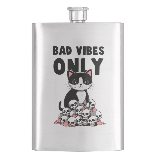 Bad Vibes only - Cat & Skulls Flachmann (Vorderseite)