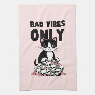 Bad Vibes only - Cat & Skulls Geschirrtuch