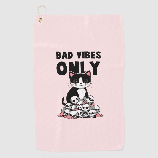 Bad Vibes only - Cat & Skulls Golfhandtuch (Vorderseite)