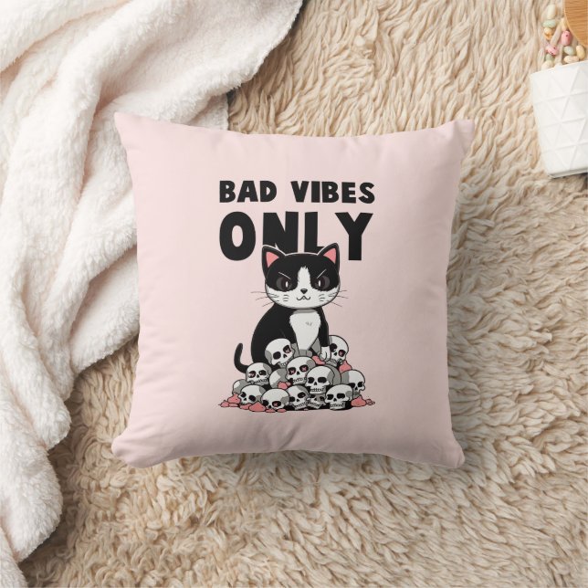 Bad Vibes only - Cat & Skulls Kissen (Decke)