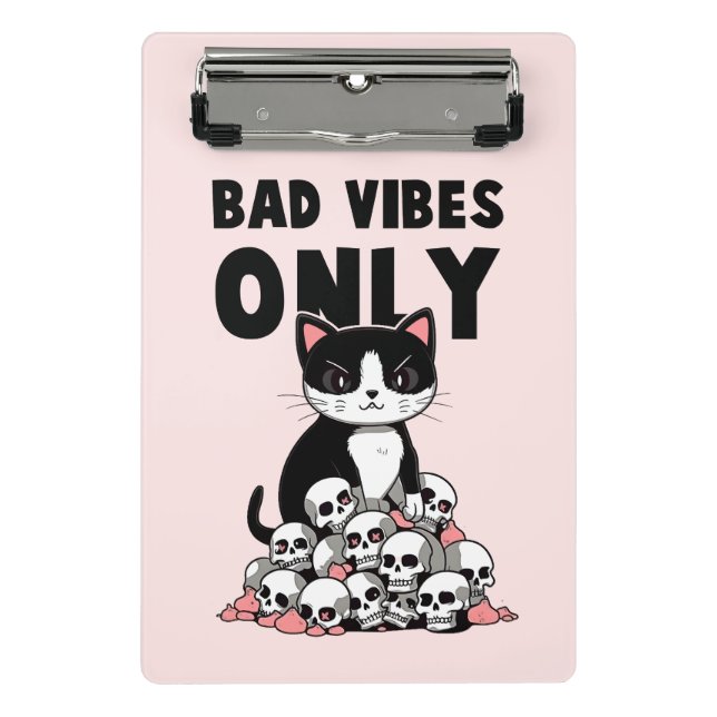 Bad Vibes only - Cat & Skulls Mini Klemmbrett (Vorderseite)