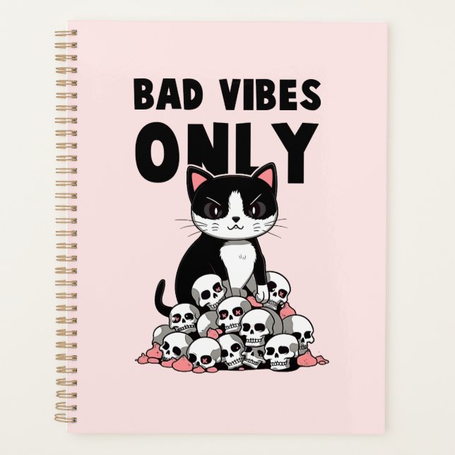 Bad Vibes only - Cat & Skulls Planer (Vorderseite)