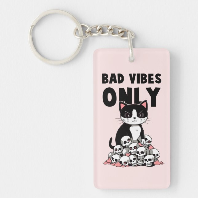 Bad Vibes only - Cat & Skulls Schlüsselanhänger (Vorderseite)