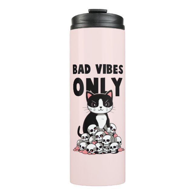 Bad Vibes only - Cat & Skulls Thermosbecher (Vorderseite)
