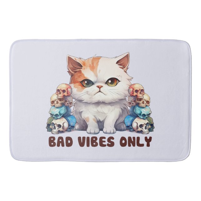 Bad Vibes only - Fierce Cat & Skulls Gothic Design Badematte (Vorderseite)