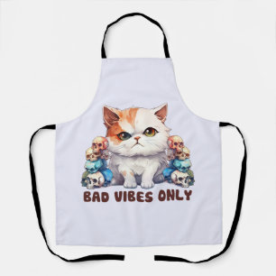 Bad Vibes only - Fierce Cat & Skulls Gothic Design Schürze