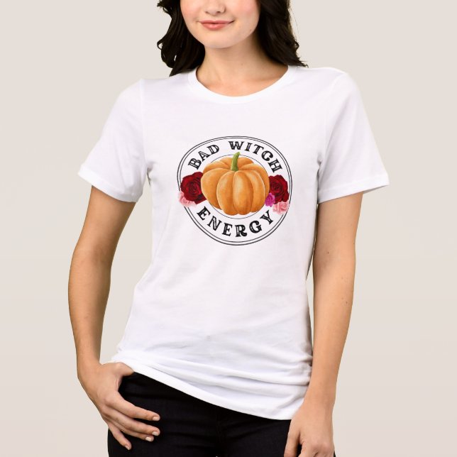 Bad Witch Energy - lustige Kürbiskürbis-Rose Hallo Tri-Blend Shirt (Vorderseite)