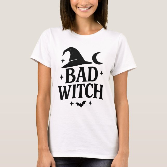 Bad Witch | Schwarz-Weiß-Minimalistisch-FrauenHall T-Shirt (Vorderseite)
