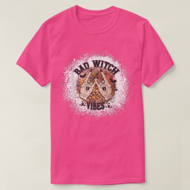 Bad Witch Vibes Leopard mit Bat Lover lustiger Hal T-Shirt (Design vorne)