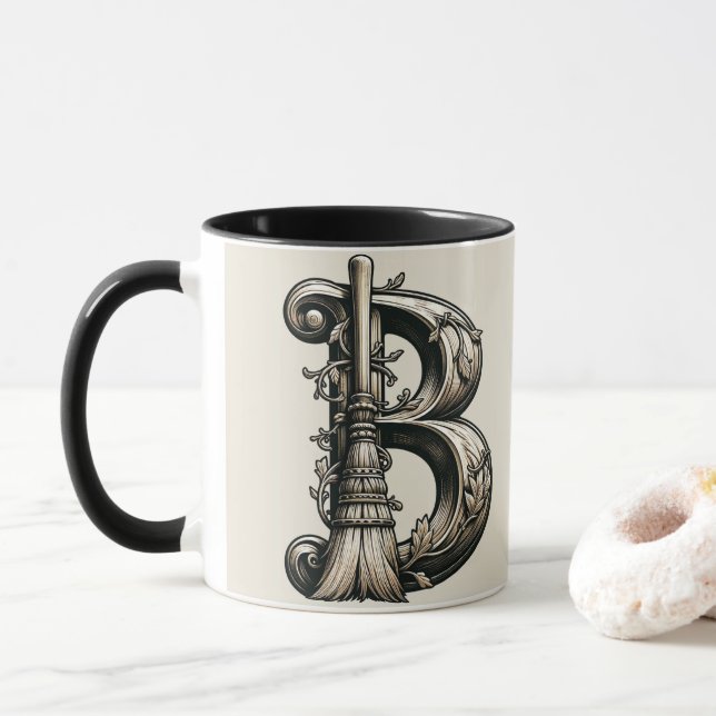 Bad Witch Witchy Broom Letter B Custom Initial Tasse (Mit Donut)