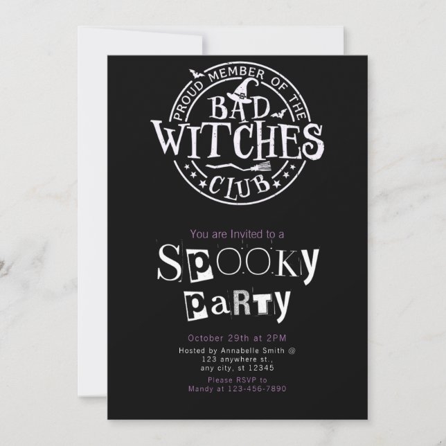 Bad Witches Club Minimalistisches Halloween-Party Einladung (Vorderseite)