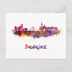 Badajoz-Skyline in Aquarellfarbe Postkarte