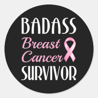 Badass Breast Cancour Survivor Pink Ribbon Runder Aufkleber