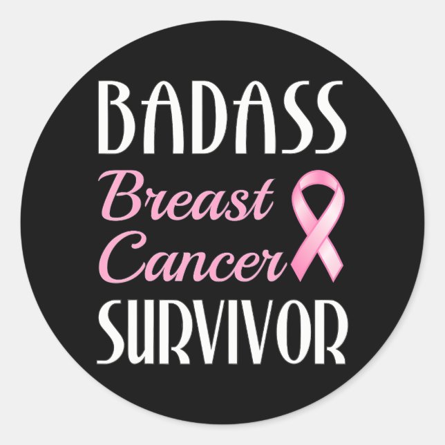Badass Breast Cancour Survivor Pink Ribbon Runder Aufkleber (Vorderseite)