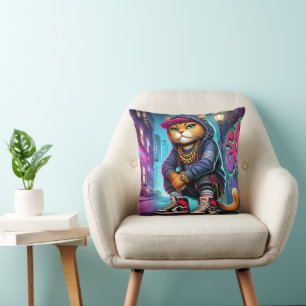 Badass Cat - Urban Street Style Feline with Graffi Kissen