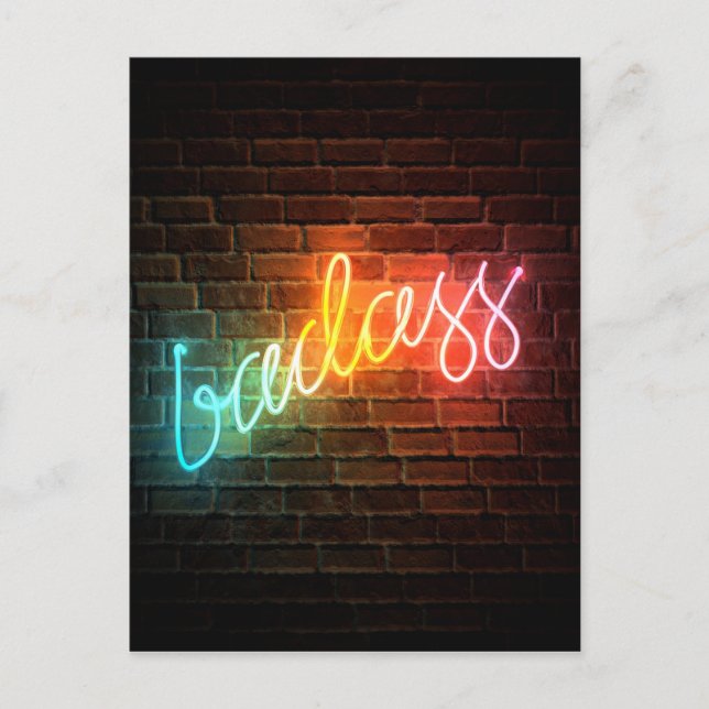 Badass Rainbow Neon Sign Postkarte (Vorderseite)