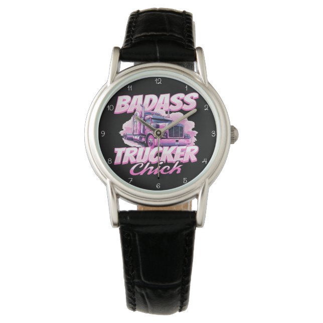 Badass Trucker Chick Pink Power Armbanduhr (Vorderseite)