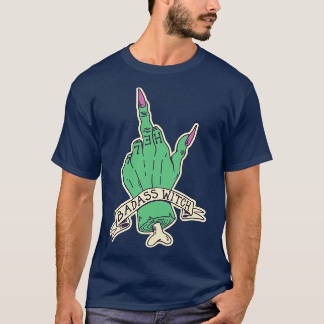 Badass Witch Funny Hexe Middle Finger T-Shirt (Vorderseite)