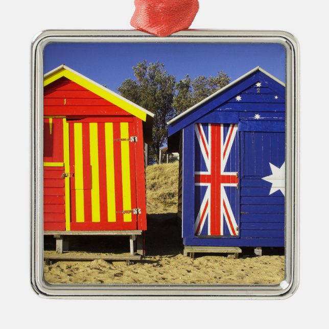 Badeboxen, Middle Brighton Beach, Port 2 Silbernes Ornament (Vorne)