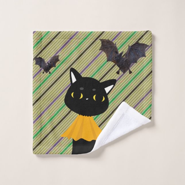 Badehandtücher-Sets Halloween, schwarze Katze Badhandtuch Set (Waschlappen)