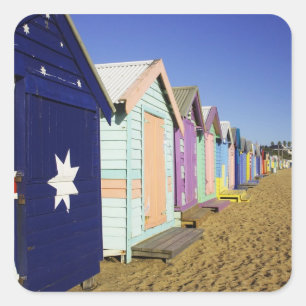Badehäuschen, Middle Brighton Beach, Hafen Quadratischer Aufkleber