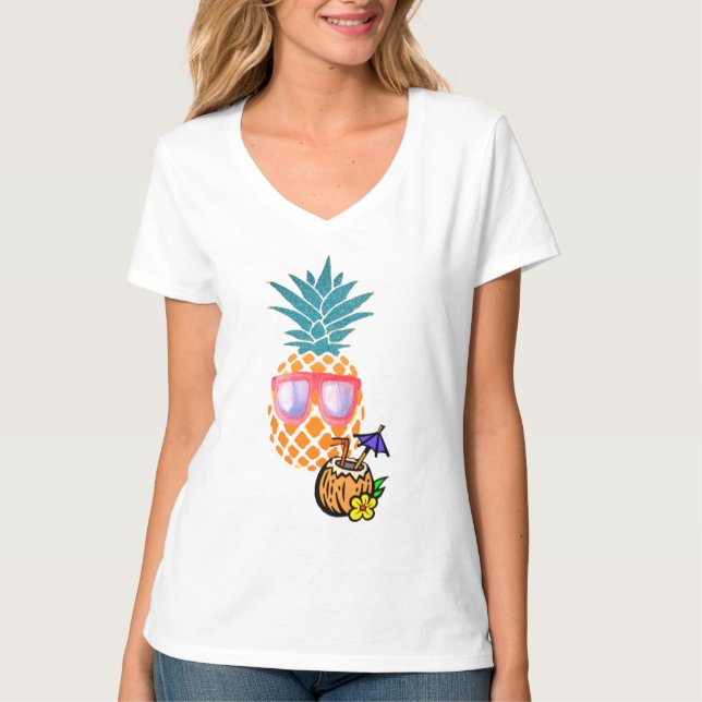 Bademäntel, Ananas mit Sonnenbrille T-Shirt (Vorderseite)