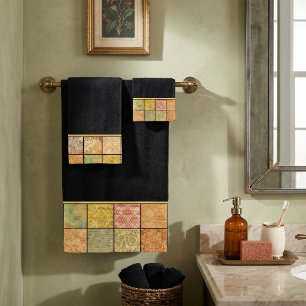 Bademantel-Set mit Muster-Collage Badhandtuch Set