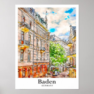 Baden Deutschland Reise Wasserfarbe Handgezeichnet Poster