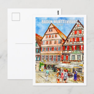 Baden-Württemberg Deutschland Reiseort Aquarell Postkarte
