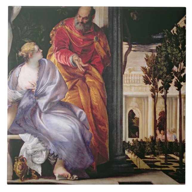 Badendes Bathsheba, c.1575 (Öl auf Leinwand) Fliese (Vorderseite)