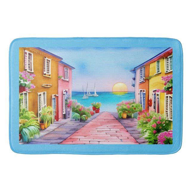 Badeort Sunset Watercolor Badematte (Vorderseite)