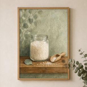 Badesalz-Glas und Schöpfkelle Wasserfarbenposter Poster