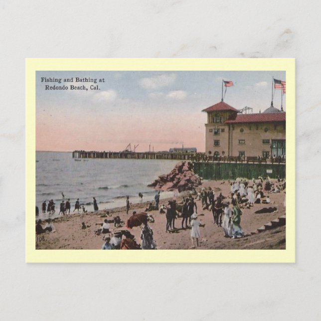 Badestrand, Redondo Beach California Vintag Postkarte (Vorderseite)