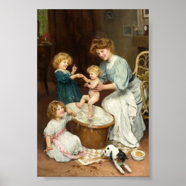 Badeszeit des Babys | Arthur John Elsley Poster (Vorne)