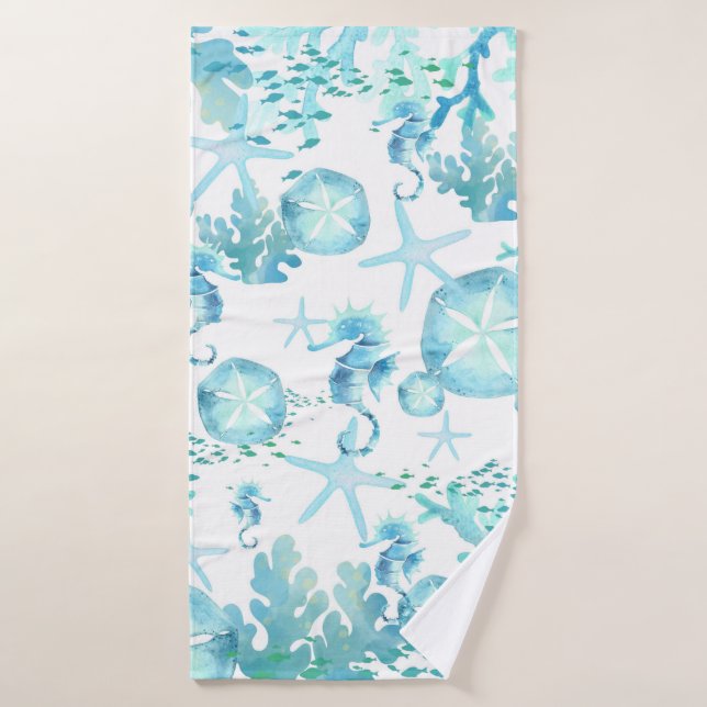Badetuch Aquamarin Blaues Seepferd Sanddollar Seas Badehandtuch (Badehandtuch)
