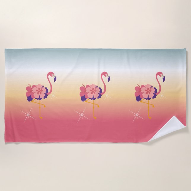 Badetuch Flamingo Sonnenuntergang, Name hinzufügen (Vorderseite)