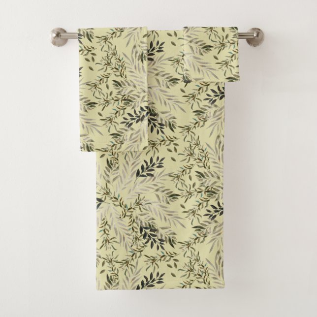 Badetücher von Leafy Shades Botanical Khaki Badhandtuch Set (Insitu)