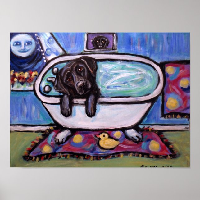 Badewanne aus schwarzem Labrador Poster (Vorne)