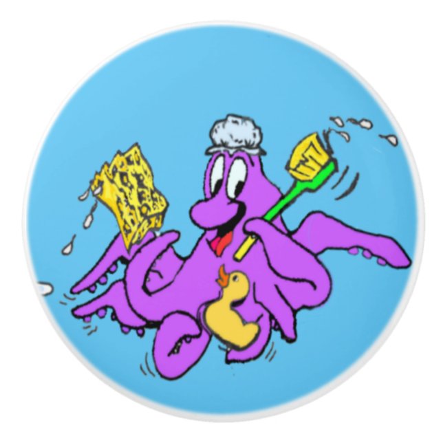 Badewanne Oktopus Maßgeschneiderte Keramik Keramikknauf (Vorderseite)