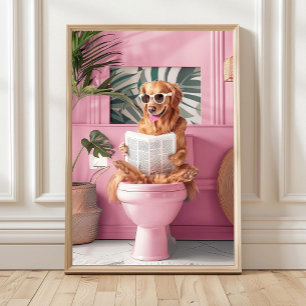 Badezimmer Golden Retriever liest auf Toilette Dru Poster