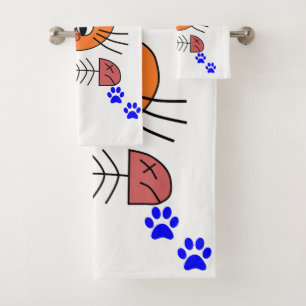 Badezimmer-Handtuch-Sets Katze Fisch Knochen Blaue Badhandtuch Set