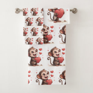 Badezimmer-Handtuch-Sets Valentinstag-Affe rotes H Badhandtuch Set